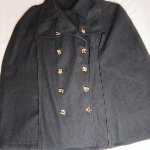 Kara And Kate 🌷 Womens Gorgeous Black Luxe Button Up Double Breasted Cape 🌷 - Picture 6 of 16